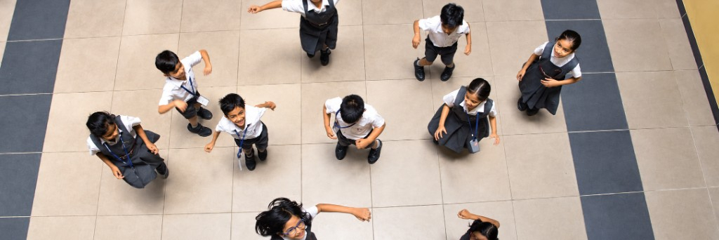 Students and families in the Lawrence High School courtyard