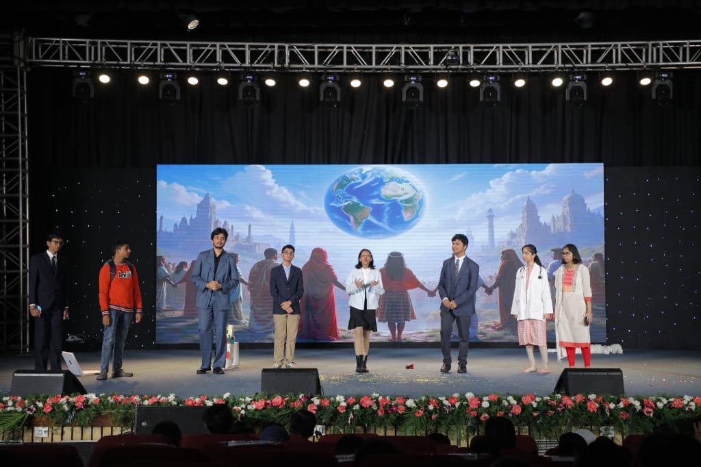 Students presenting on stage at Lawrence High School